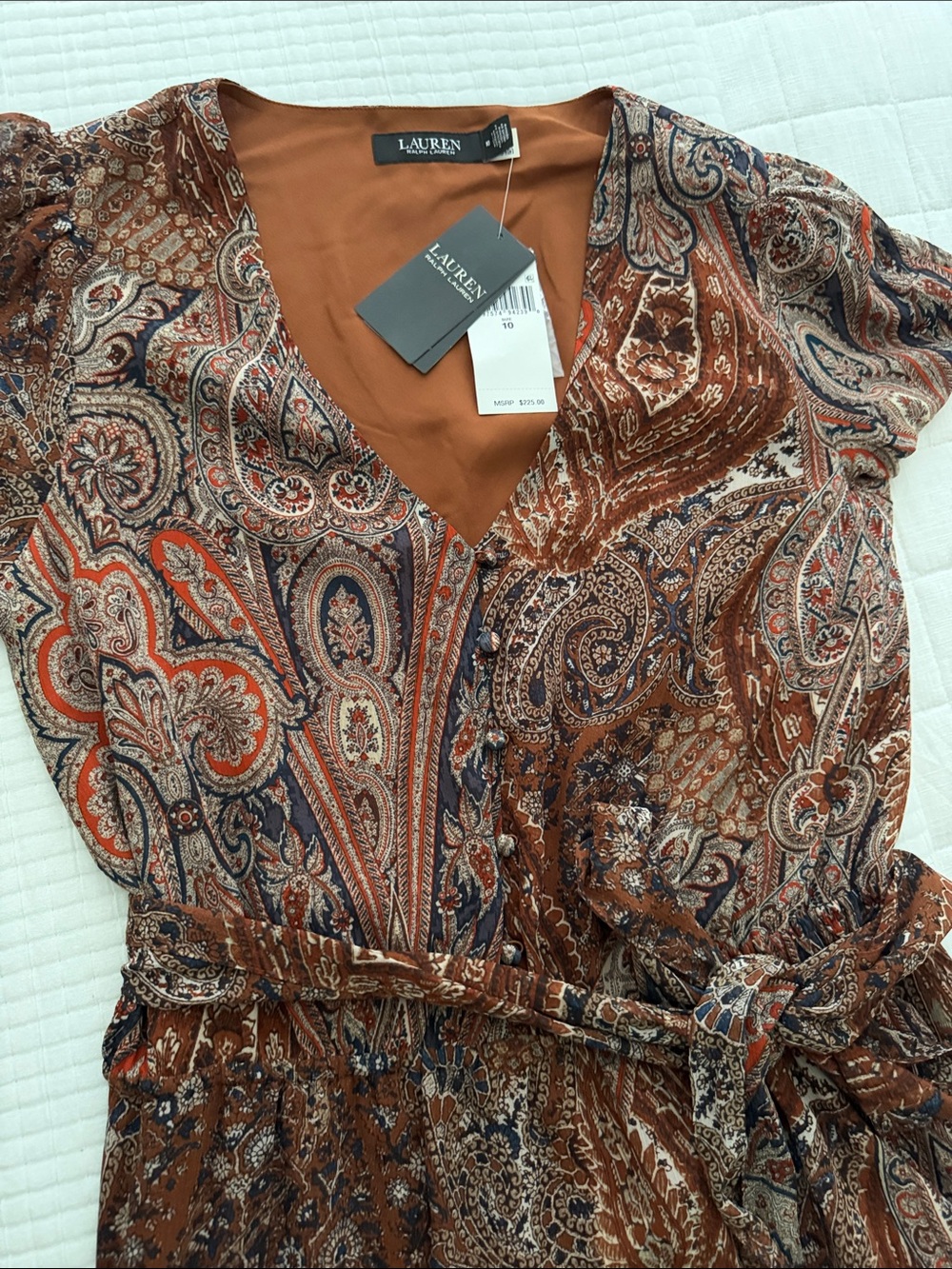 Lauren Ralph Lauren Rust and Navy Paisley Wrap Dress